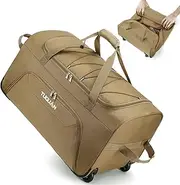 [TUGUAN] Gym bag for Men with Wheels, 110L Large Rolling Overnight Weekender Duffle Bag, Packable Folding Duffle Bag for Travel with Shoes Compartment, Workout Sports Duffel Bag, Large Brown, Gym Bag
