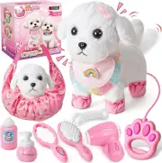 Remote Control Toy Dog with Leash for Kids Girls, Electronic Interactive Plush P