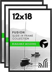 [Americanflat] 12x18 Poster Frame in Black - Set of 3-12x18 Frame with Slimline Molding, Plexiglass Cover, and Hanging Hardware for Horizontal or Vertical Wall Display