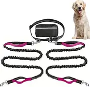 Upliftjoys Dog Leash, Upliftjoys Hands Free Dog Leash with Zipper Pouch, Dual Padded Handles Running for Medium and Large, Retractable Bungee Waist Leashs, Reflective Design(red)