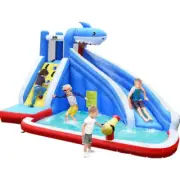 Inflatable Water Slide, Shark Themed Waterslide Park for Kids Backyard Outdoor F