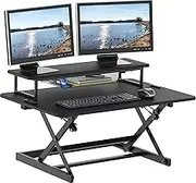 SHW Standing Desk Converter 91cm Pneumatic Height Adjustable with Monitor Riser, Black