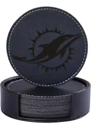 CUSTOM DOLPHINS ENGRAVED BLACK LEATHER COASTERS WITH LEATHER HOLDER *SET OF 8*
