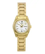 Seiko 5 Gold Tone Stainless Steel White Dial Day/Date 21 Jewels Automatic SYMK30K1 Ladies Women's Watch