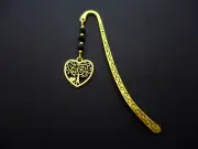 A GOLD COLOUR TREE OF LIFE CHARM BLACK CRYSTAL BEADS BOOKMARK. NEW.