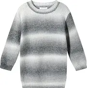[TRENDSTITCH] Girls Striped Sweater Dress Pullover Crewneck Gradient Cable Knit Sweaters for Girls Dresses