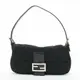 [二手] FENDI Baguette Vintage black cotton silver FF logo leather flap shoulder bag