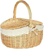 Picnic Basket Portable Wicker Woven Picnic Basket Portable Picnic Hamper Bread Basket Pick Outdoor Picnic Baskets Hamper Storage for Camping and Outdoor Party