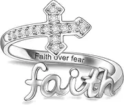 [Helonley] Cross Faith Ring for Women - 925 Sterling Silver Inspiration Ring Christian Faith Jewelry Sacred Purity Cross Ring with Religious Faith Adjustable