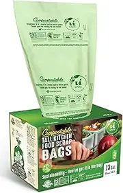 UNNI ASTM D6400 100% Compostable Bags, 13 Gallon, 200 Count, Heavy Duty 0.85 Mils, Tall Kitchen Trash Bags,Food Scrap Yard Waste Bags,US BPI & European VINCOTTE OK Compost Home Certified|San Francisco