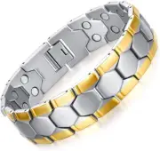 Man’s Double Strength Magnetic Therapy Bracelet with Gold Plating Trim