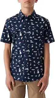 [O'Neill] Boy's Short Sleeve Button-Up Shirt - Casual Tropical Print Button-Down Shirt with Collar