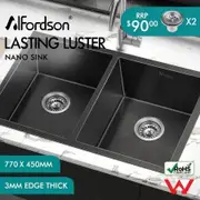 ALFORDSON Kitchen Sink Stainless Steel Drop in Flush Under Mount 770X450MM Black