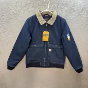 Carhartt Jacket Womens Small Blue Denim Sherpa Lined Chore Coat Barn Workwear