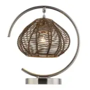River Of Goods Table Lamp 12.625"x13.75 " Round Tan Rattan Shade Brushed Nickel