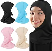 [Geyoga] 4 Pieces Modal Hijab Cap Adjustable Muslim Stretchy Turban Full Cover Shawl Cap Full Neck Coverage for Lady