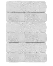 Superior Set of 6 Zero Twist Cotton Elegant Chevron Soft Absorbent Assorted Hand Towels