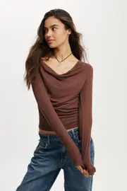 [Cotton On Women] Cotton On Women - Jordie Cowl Neck Long Sleeve - Chocolate M CHOCOLATE