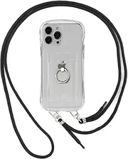 Cavor Back Cover for iPhone 13 Pro Case 6.1" Soft Silicone TPU Clear Protective Phone Cases with Shoulder Lanyard Strap and Card Slot & 360° Rotation Ring Holder Kickstand-Clear