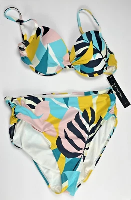 Tahari Bikini Set NWT Bold Large Padded Push Up Twist Top XL High Waist Bottoms