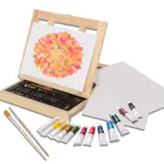 Mixed Media Art Set - 34 Piece, Easel Painting Kit with Wood Table Desk Top E...
