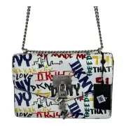 DKNY Elissa Large Shoulder Bag With Street Graffiti Design Chain Crossbody Strap