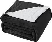 [Good Nite] Blanket 150x200cm Reversible Sherpa Fleece Blanket Fluffy Polyester Blanket Soft and Warm Bed Blankets for Home life and Travel (Black,Double)