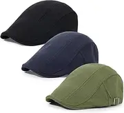[Geyanuo] 3Pcs Cotton Newsboy Hat for Men Cool Adjustable Flat Cap, Black+navy+armygreen, One Size