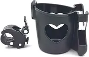 Cup Holder for Pram with Phone Holder, 360 Degrees Rotation Bike Cup Holder for Walker, Wheelchair, Scooter (Black)