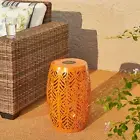 18.25" H Cutout Iron Nesting Side Table,Leaf Pattern Drum Silhouette Garden Stoo