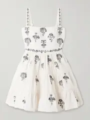 [Agua by Agua Bendita] Agua by Agua Bendita - Lima Tiered Embroidered Linen Mini Dress - White - small small White