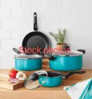 Mainstays 7 Piece Non-Stick Cookware Set Aluminum Teal/Blue Green