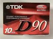 TDK 90 Min Audio Cassette D-90 Type I Box of 10 Tapes • NEW • Blank Media + Case