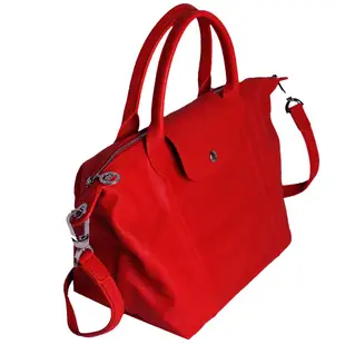 LONGCHAMP LE PLIAGE CUIR 小羊皮短提柄斜揹水餃包(小/紅)