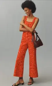 Anthropologie Maeve Jumpsuit Red Floral The Colette Boho Retro Vacay Size 14 NWT