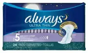 Always Ultra Thin Pads Extra Heavy Overnight with Flexi-Wings Size 5 24Ct 2 Pack