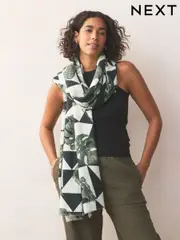 Mono Geometric Leaf Print Midweight Scarf (B93439) | $34