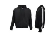 Mens Unisex Sports Zip Up Hoodie Hooded Jacket Fleece Sweat Shirt Jumper Sweater - Black w White Stripes (Size:M)