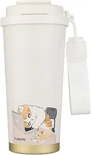 [Funkrin] Coffee Travel Mug with Straw & Flip Lid, 16oz Insulated Tumbler Cup with Ceramic Coating, Double Wall Vacuum Leak-Proof Thermos Mug for Office School Party Camping