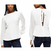 NWT TopShop Chiffon White Tea Blouse Size 2 Long Sleeves NEW