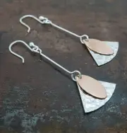 HAMMERED COPPER & SILVER SHAPES DROP EARRING