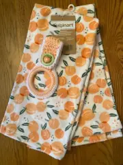 " PEACH" kitchen/ dish towels with crochet ring holder (3 pc set)