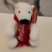 Coca-Cola 2023 Polar Bear Plush w/ Red Knit Scarf 4”