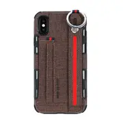 For Iphone 8 Plus and 7 Plus Cloth Texture + Tpu Shockproof Protective Case With Metal Ring and Holder and Card Slots and Hanging Strap(Coffee)