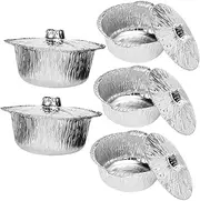 BAZEITFLOW 5Pcs Aluminum Foil Cooking Pots with Lid Grill Pans for Camping Baking Barbecue Picnic and Food Storage Multi Use Foil Containers
