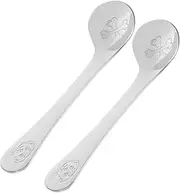 TIDTALEO 2Pcs Angled Stainless Steel Training Spoons Ergonomic Feeding Utensils for Boy Girl for Weaning Safe and Material Easy to Clean Comfortable Grip