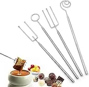 DHER Set of 4 Fondue Forks, Stainless Steel Chocolate Fork, Candy Fondue Fork, Chocolate Fork, Cheese Fondue Fork, Chocolate Cutlery Fork, Chocolate Dip Fork Set