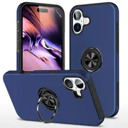 iPhone 16 Plus Comprehensive Protection Case Cover with Magnetic Ring Holder: Anti-Shock, Anti-Falling - Navy