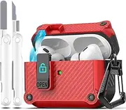 [R-fun] for AirPods Pro 2nd Generation 2023(USB-C),2022(Lightning Cable),1st Gen 2019 Charging Case, Full Drop Protection Auto Pop-Up Lid Design with Cleaner Kit,Fiber Red
