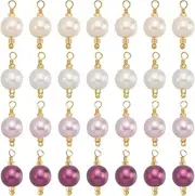 [Beebeecraft] 1 Box 48Pcs Pearl Bead Charms ABS Plastic Pearl Link Connectors with 18K Gold Plated Rack Plating Findings Round Dangle Imitation Pearl Charm Pendant for Jewelry Making DIY Crafts,